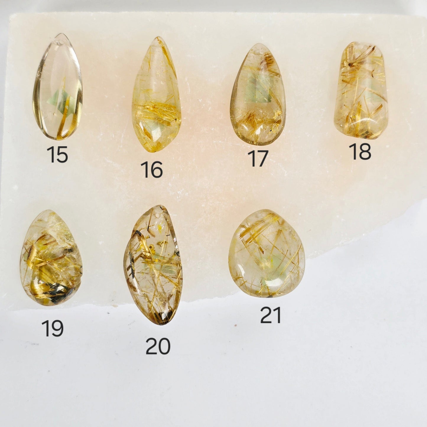 Rutilated Quartz Crystal Pendant - You Choose variants 15, 16, 17, 18, 19, 20, and 21 labeled