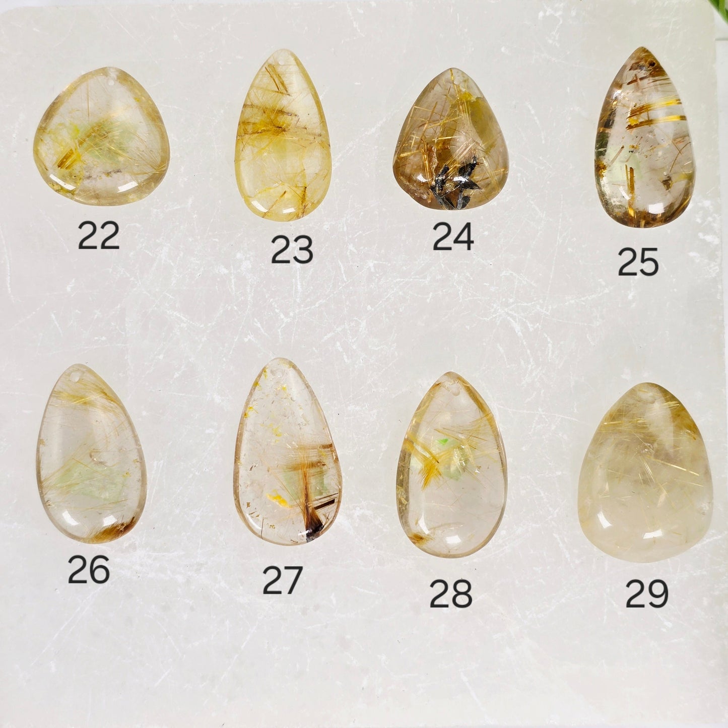 Rutilated Quartz Crystal Pendant - You Choose variants 22, 23, 24, 25, 26, 27, 28, and 29 labeled