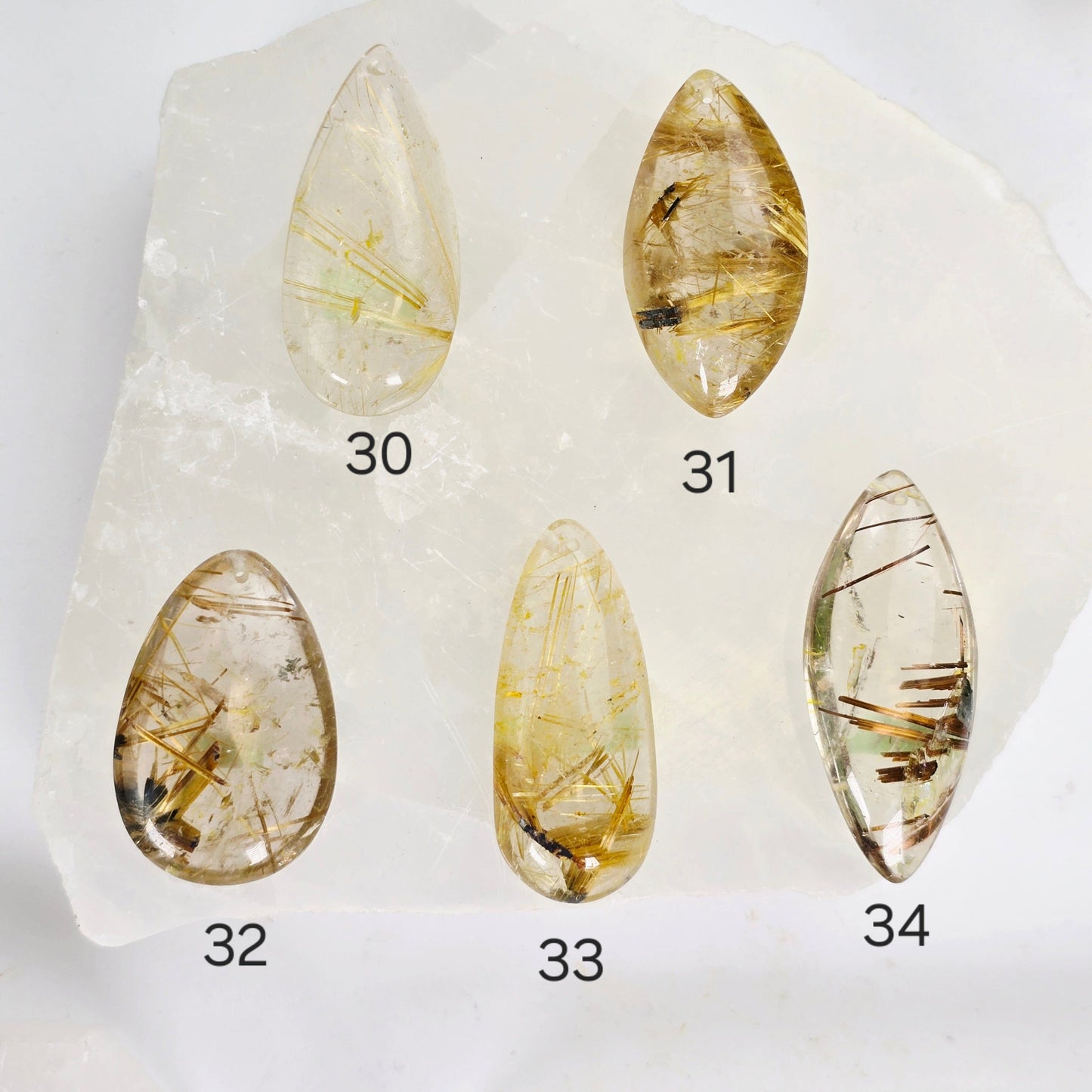 Rutilated Quartz Crystal Pendant - You Choose variants 30, 31, 32, 33, and 34 labeled