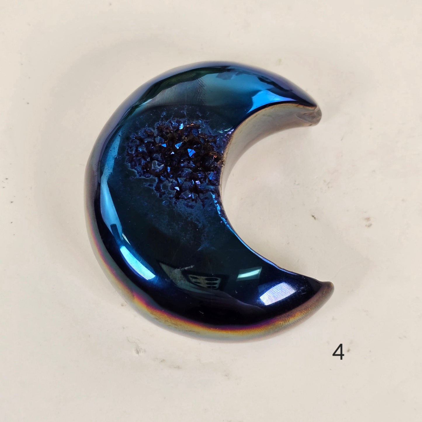 Mystic Blue Titanium Coated Agate Geode Crystal Moon - You Choose variant 4 labeled