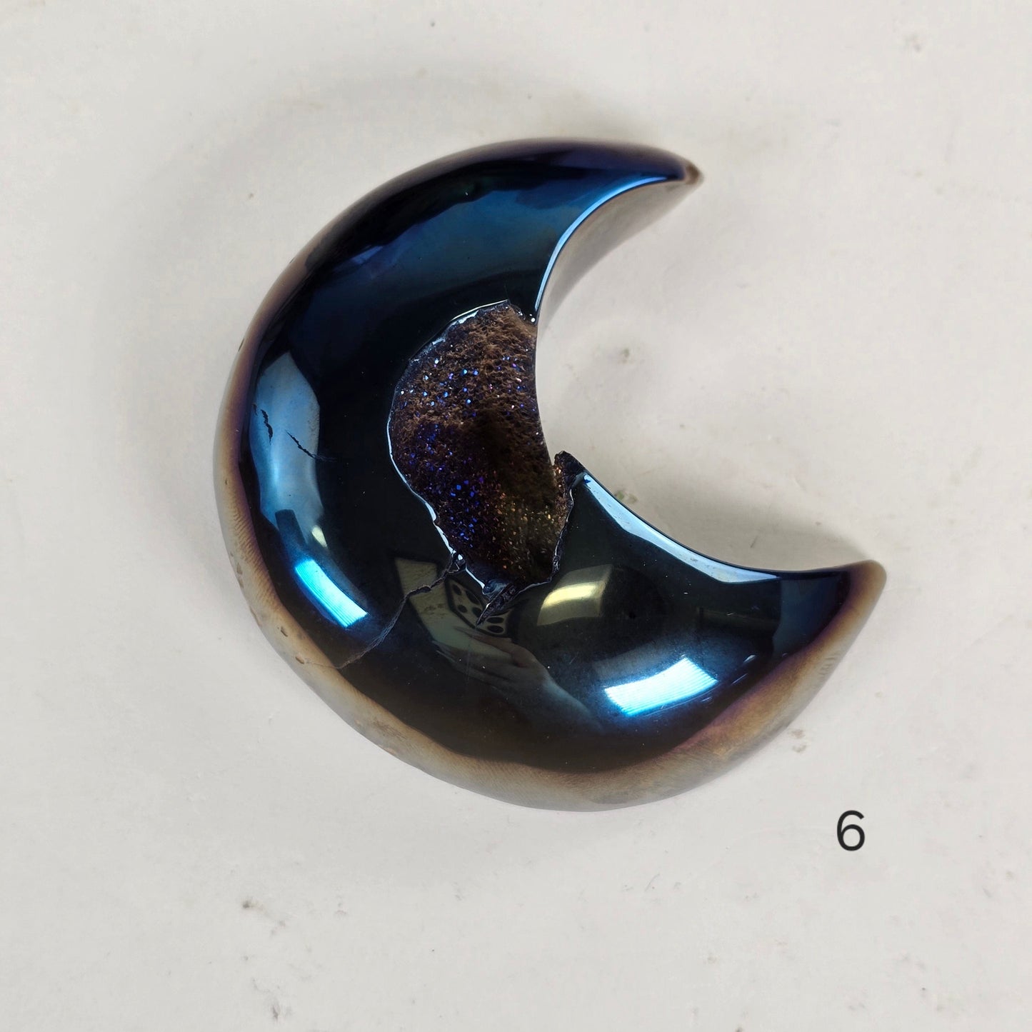 Mystic Blue Titanium Coated Agate Geode Crystal Moon - You Choose variant 6 labeled