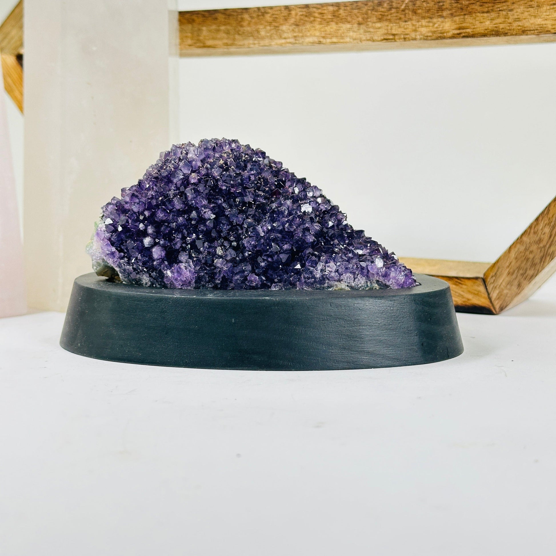 amethyst with decorations in the background