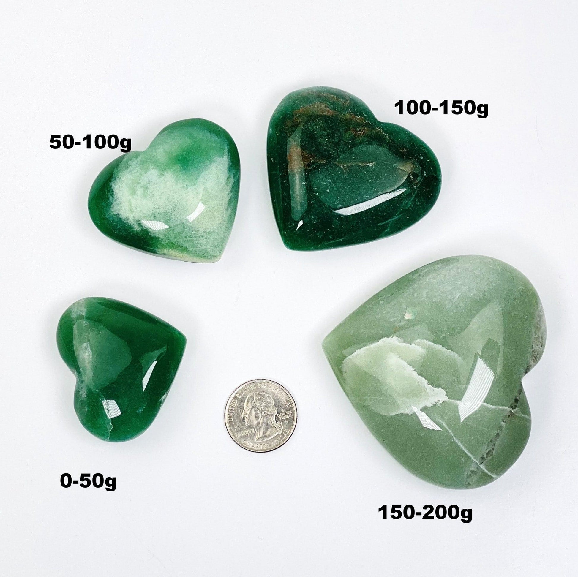 4 hearts showing the size by a quarter