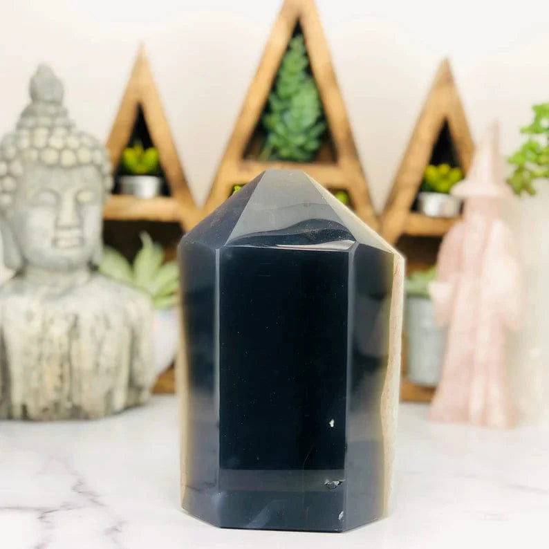 Amethyst Druzy Polished Tower Point back view