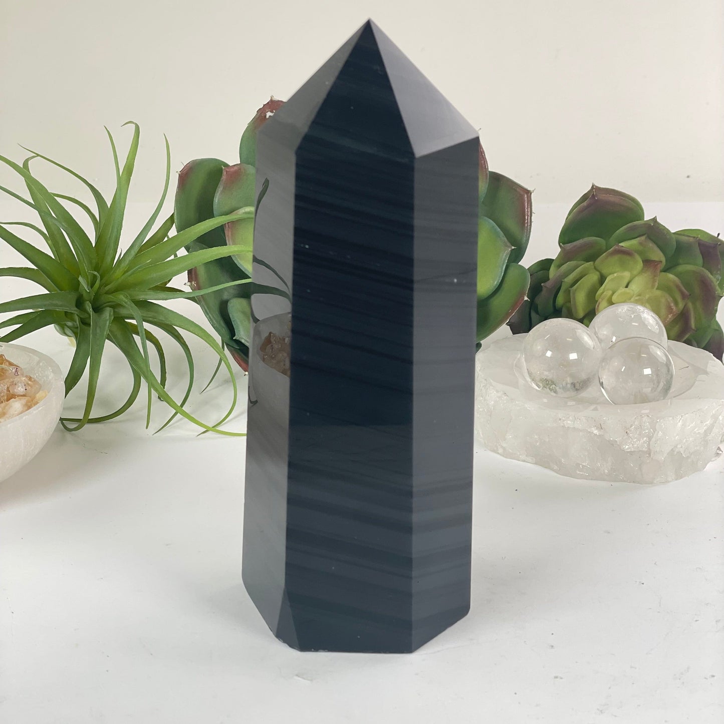 Silver Sheen Obsidian Crystal Obelisk - One-of-a-Kind back view