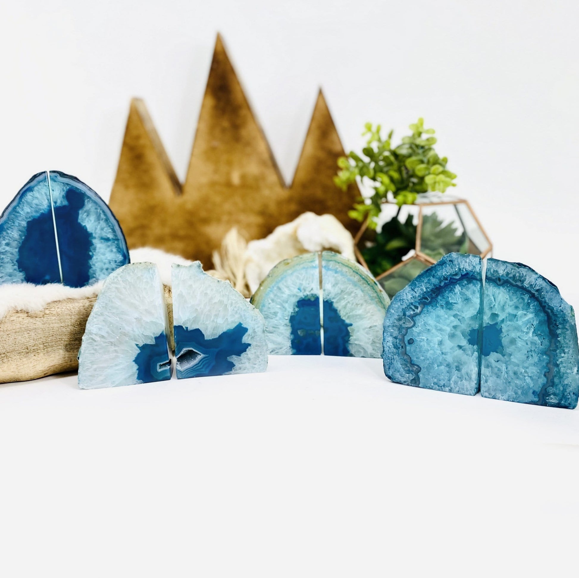 blue agate bookends  - 4 on a table
