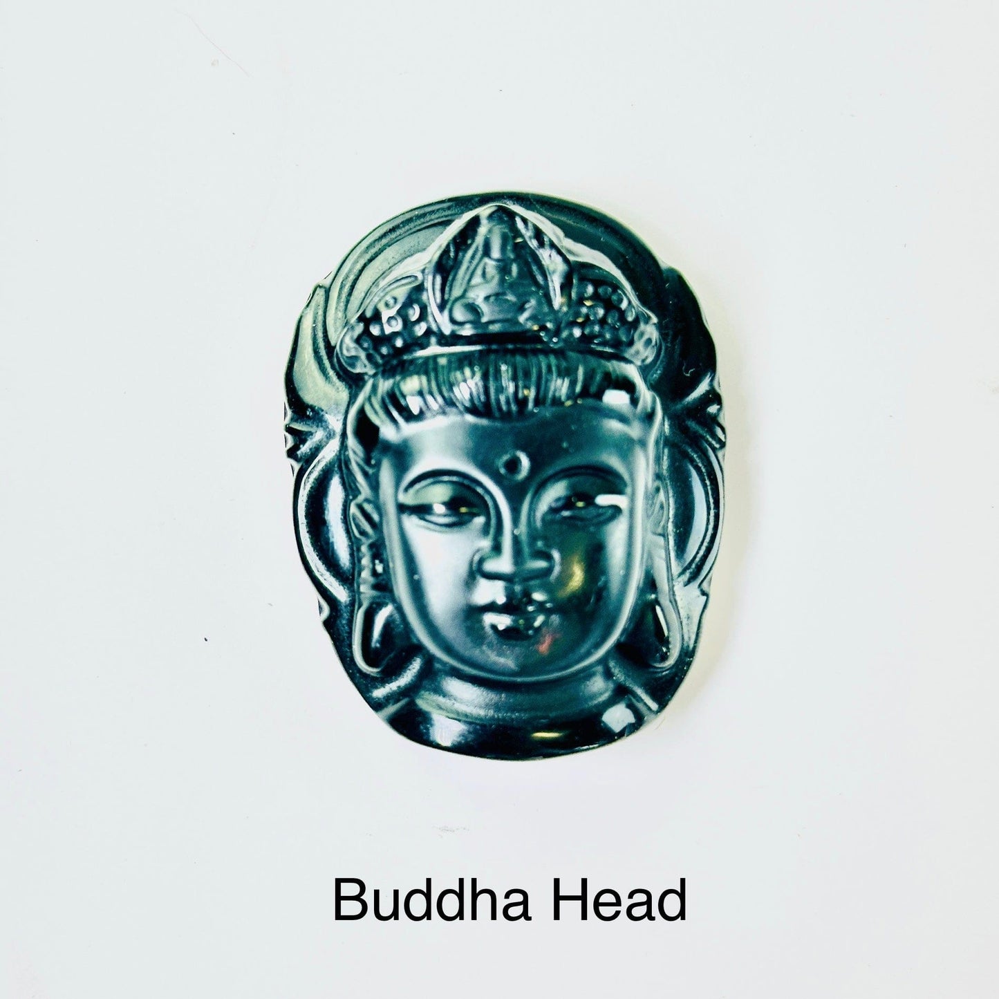 Black Obsidian Buddha Head, Sitting Buddha, or Guan Yu Carved Crystal Pendant - You Choose Style Buddha Head variant labeled