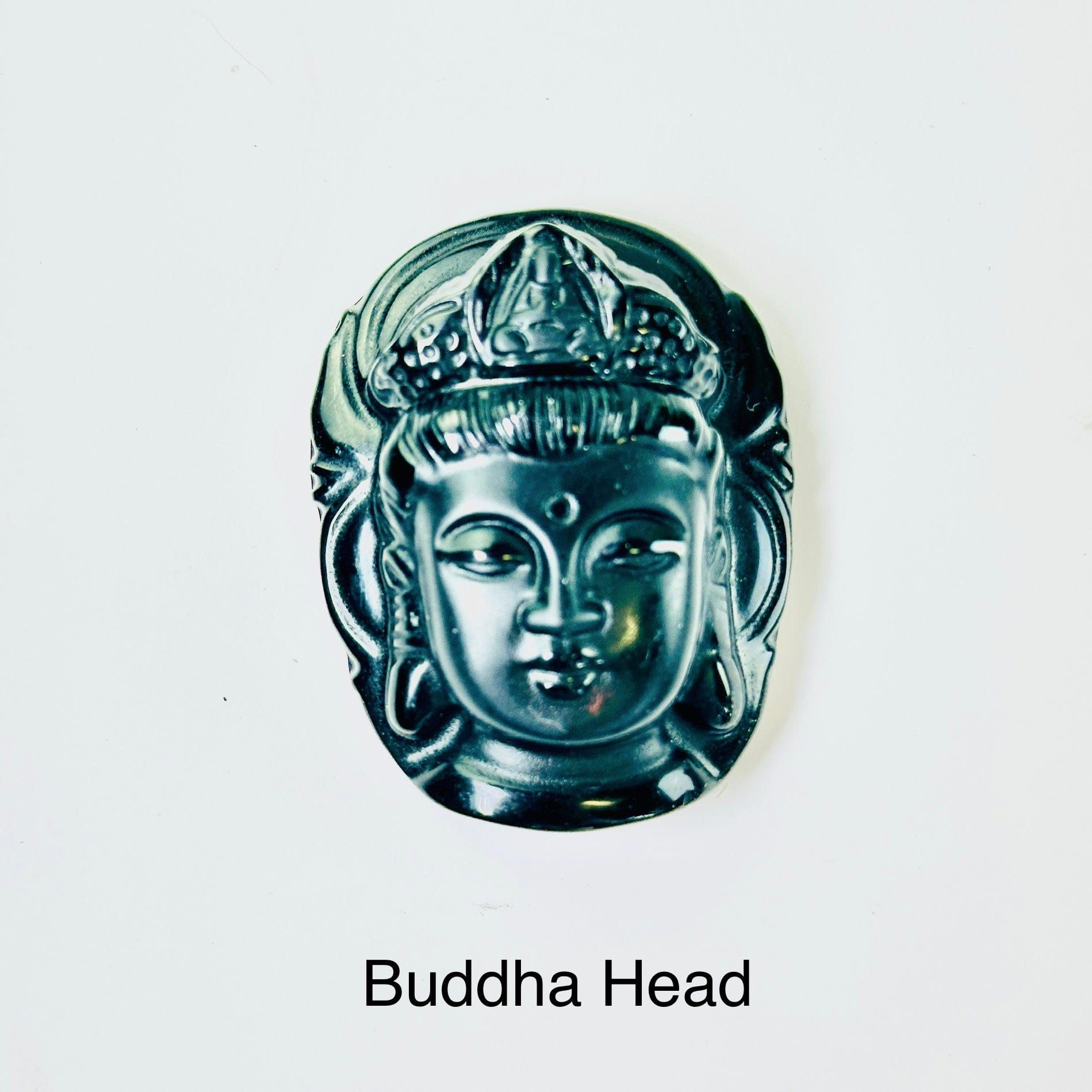 Black Obsidian Buddha Head, Sitting Buddha, or Guan Yu Carved Crystal Pendant - You Choose Style Buddha Head variant labeled