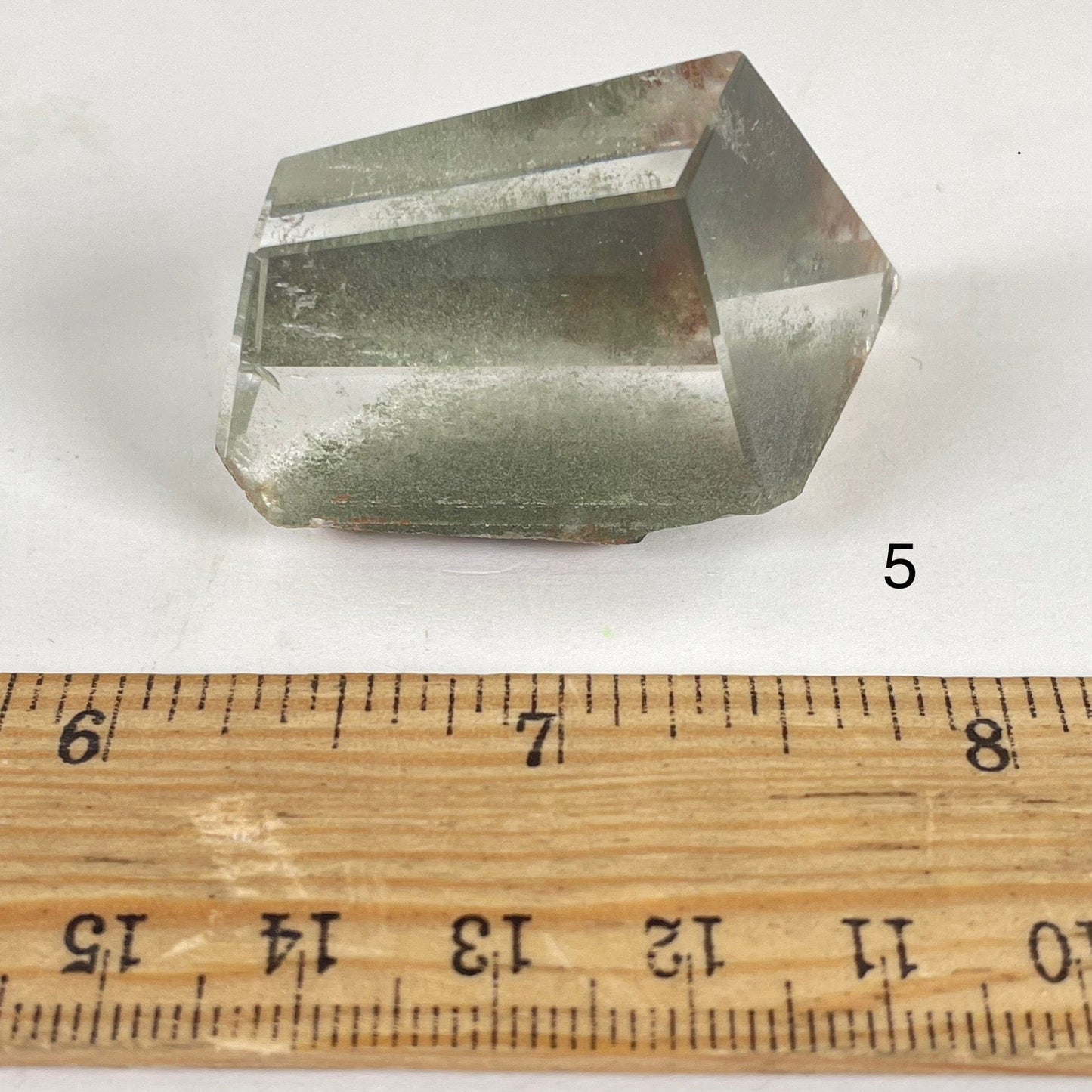 Garden Quartz Lodalite Polished Crystal Prism next to a ruler for size reference Choice #5