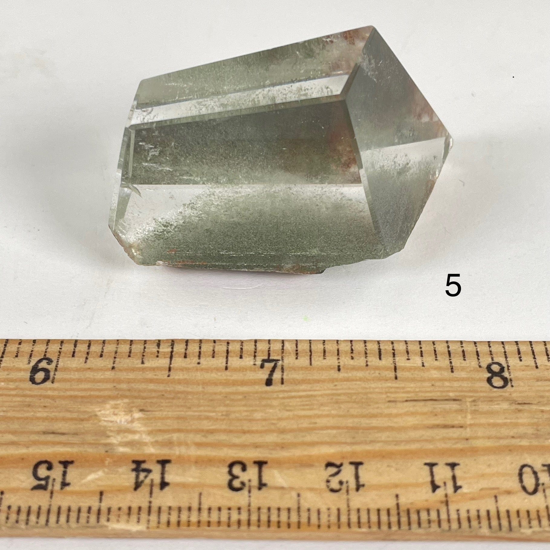Garden Quartz Lodalite Polished Crystal Prism next to a ruler for size reference Choice #5