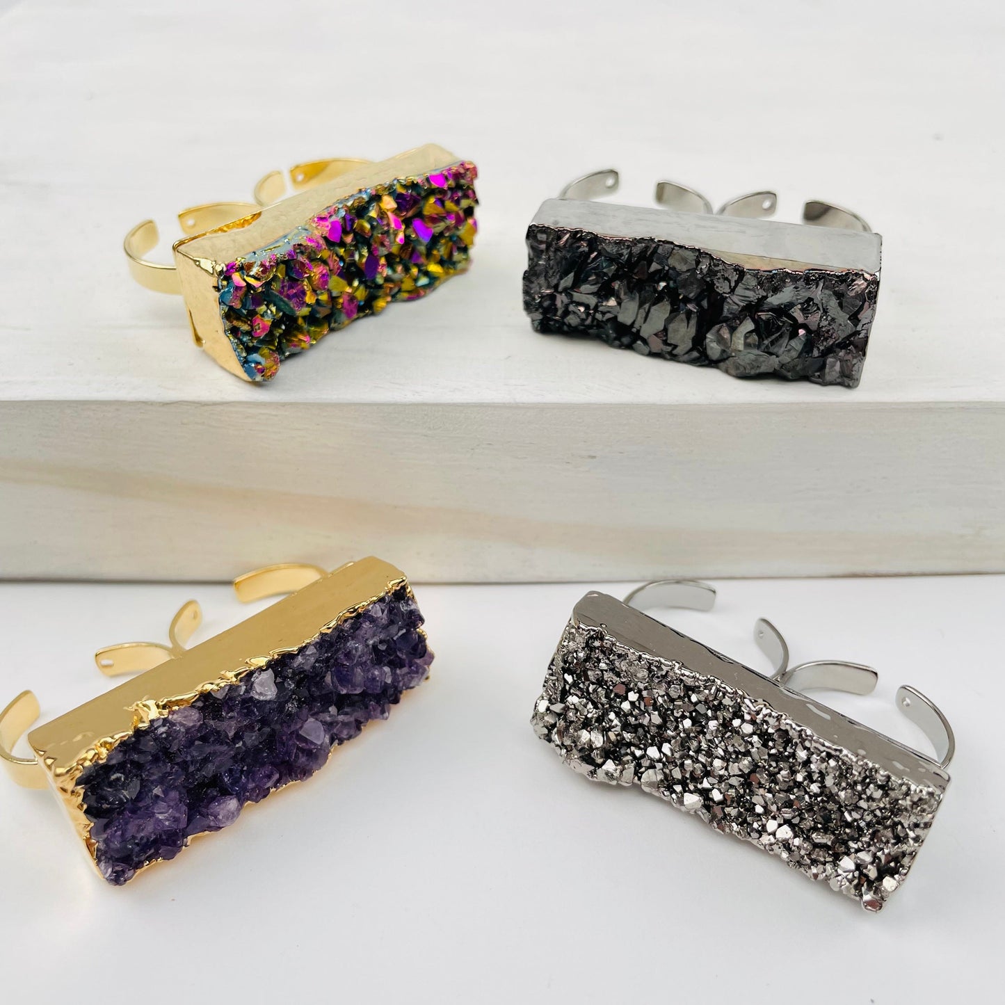 rings displayed to show the differences in the crystal types 