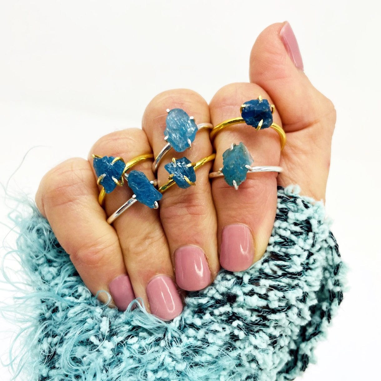 blue apatite rings come in sterling silver and gold over sterling silver 