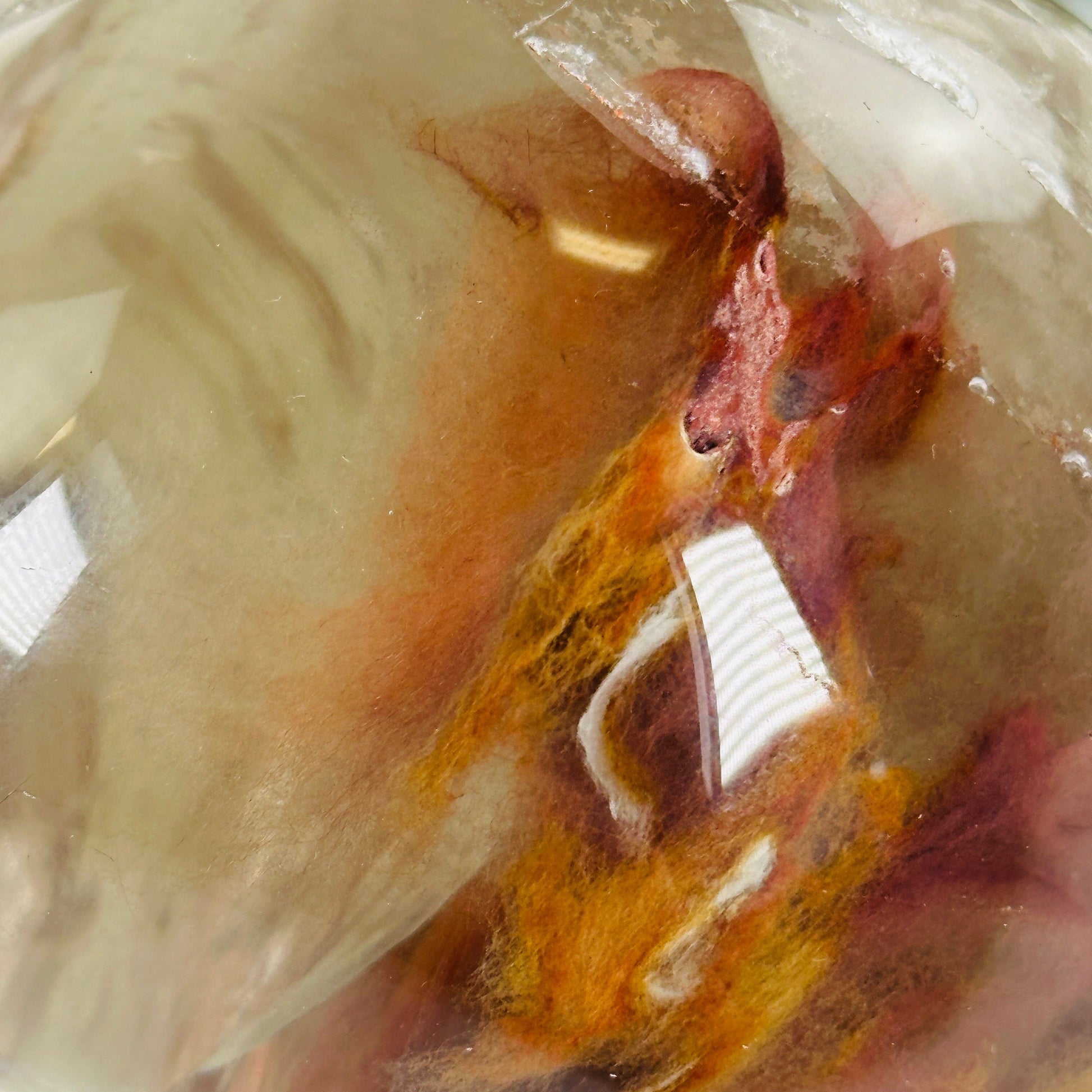 Amphibole Quartz Polished Crystal Lens - One-of-a-Kind closeup for detail