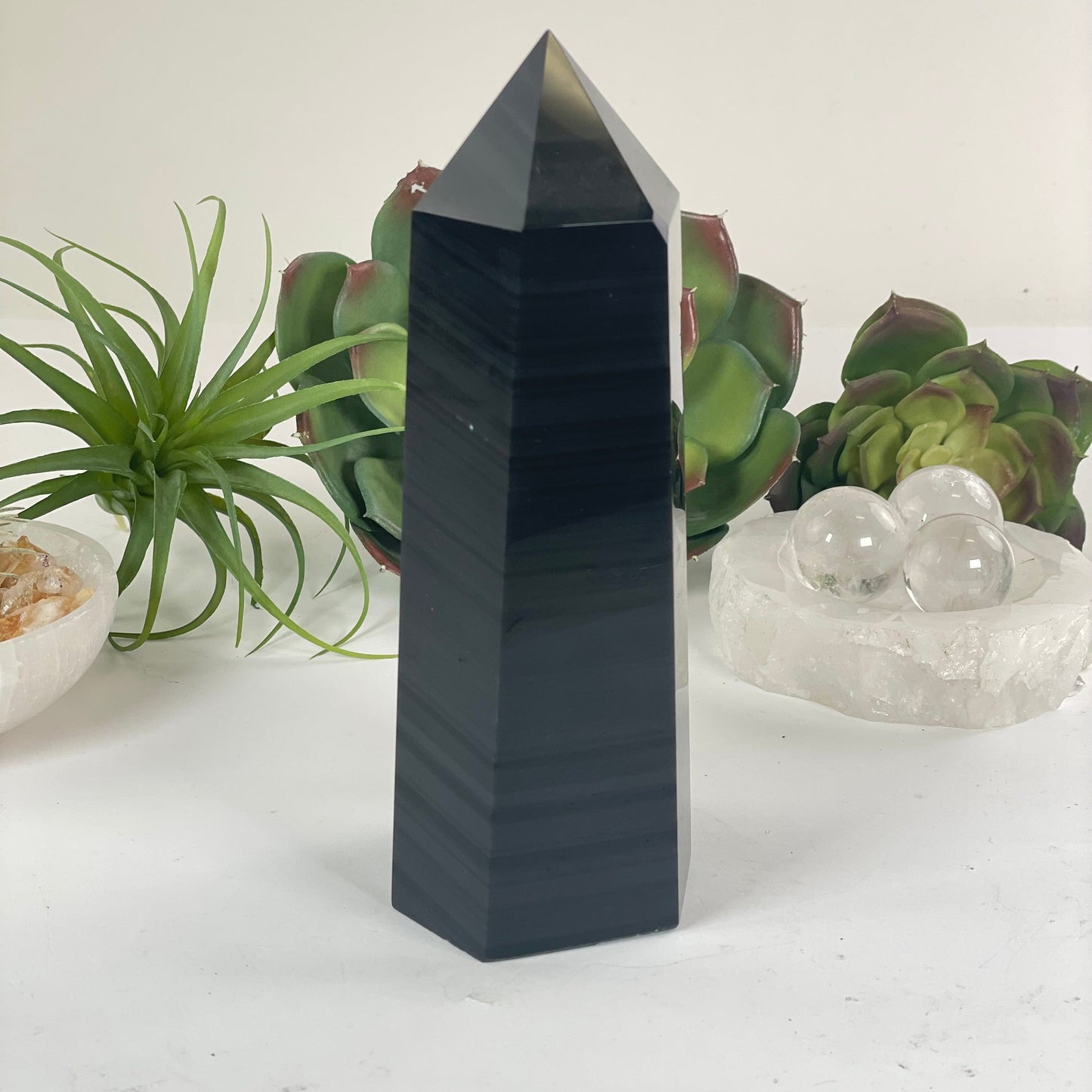 Silver Sheen Obsidian Crystal Obelisk - One-of-a-Kind side view