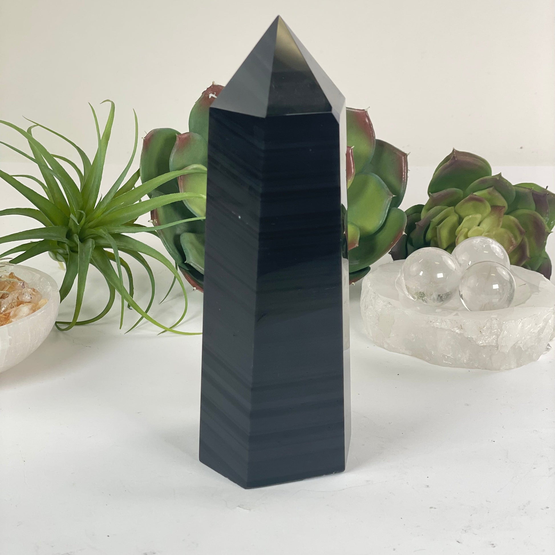 Silver Sheen Obsidian Crystal Obelisk - One-of-a-Kind side view
