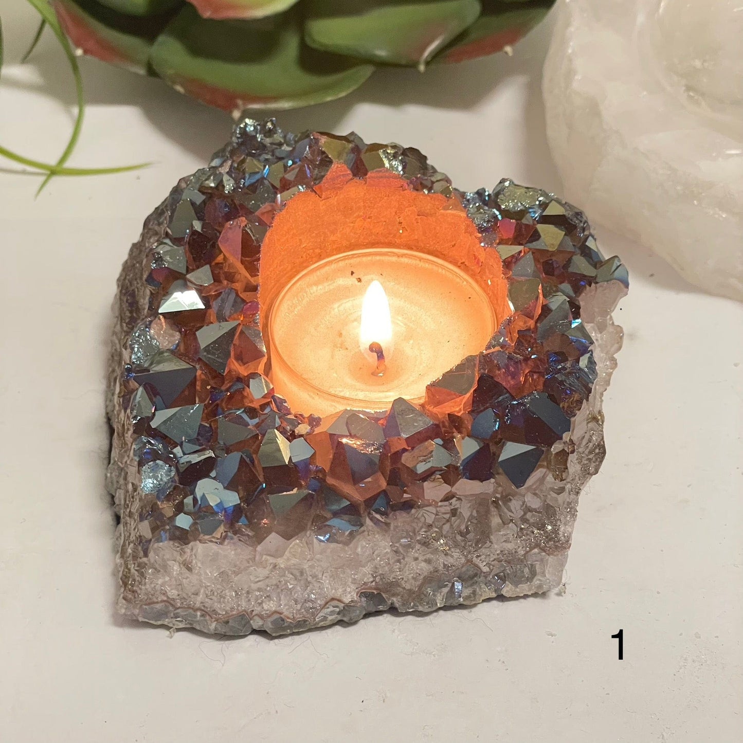 Titanium Coated Amethyst Crystal Candle Holder - You Choose variant 1 labeled