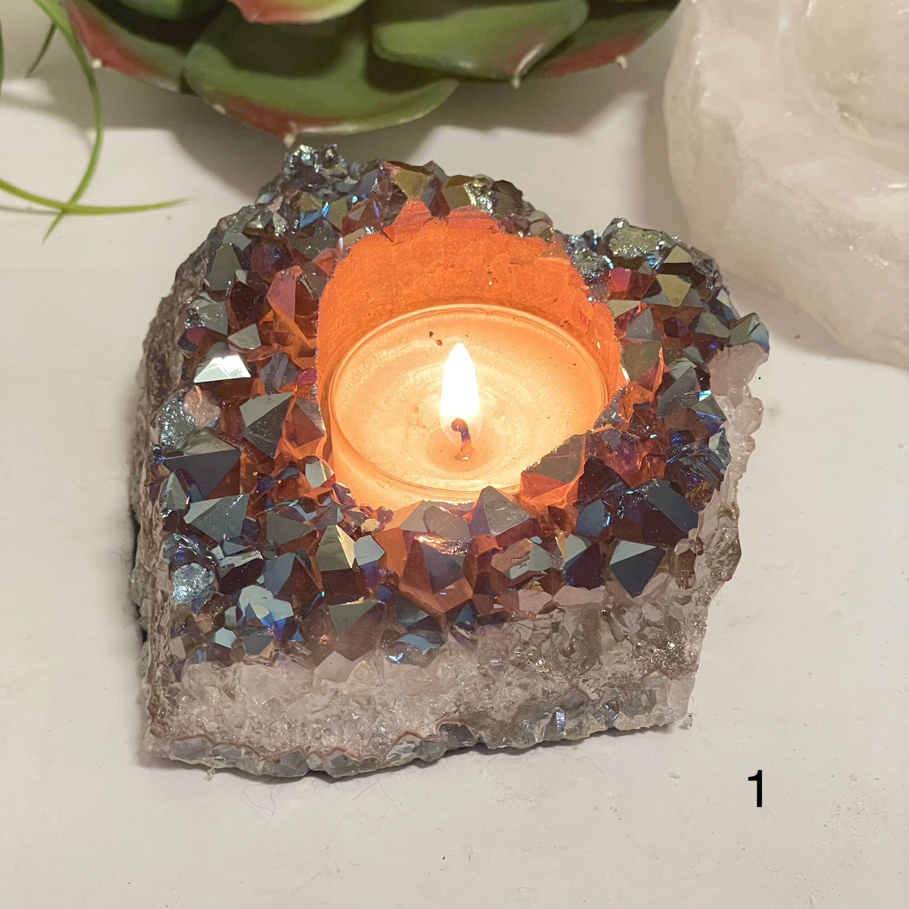 Titanium Coated Amethyst Crystal Candle Holder - You Choose variant 1 labeled