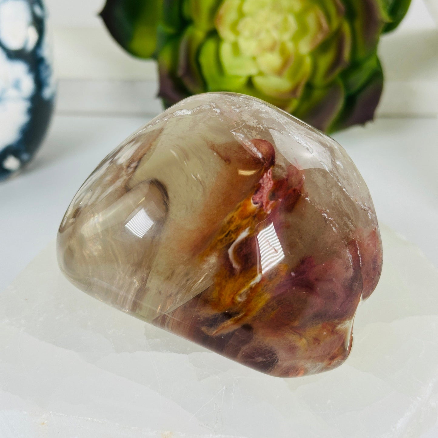Amphibole Quartz Polished Crystal Lens - One-of-a-Kind front view