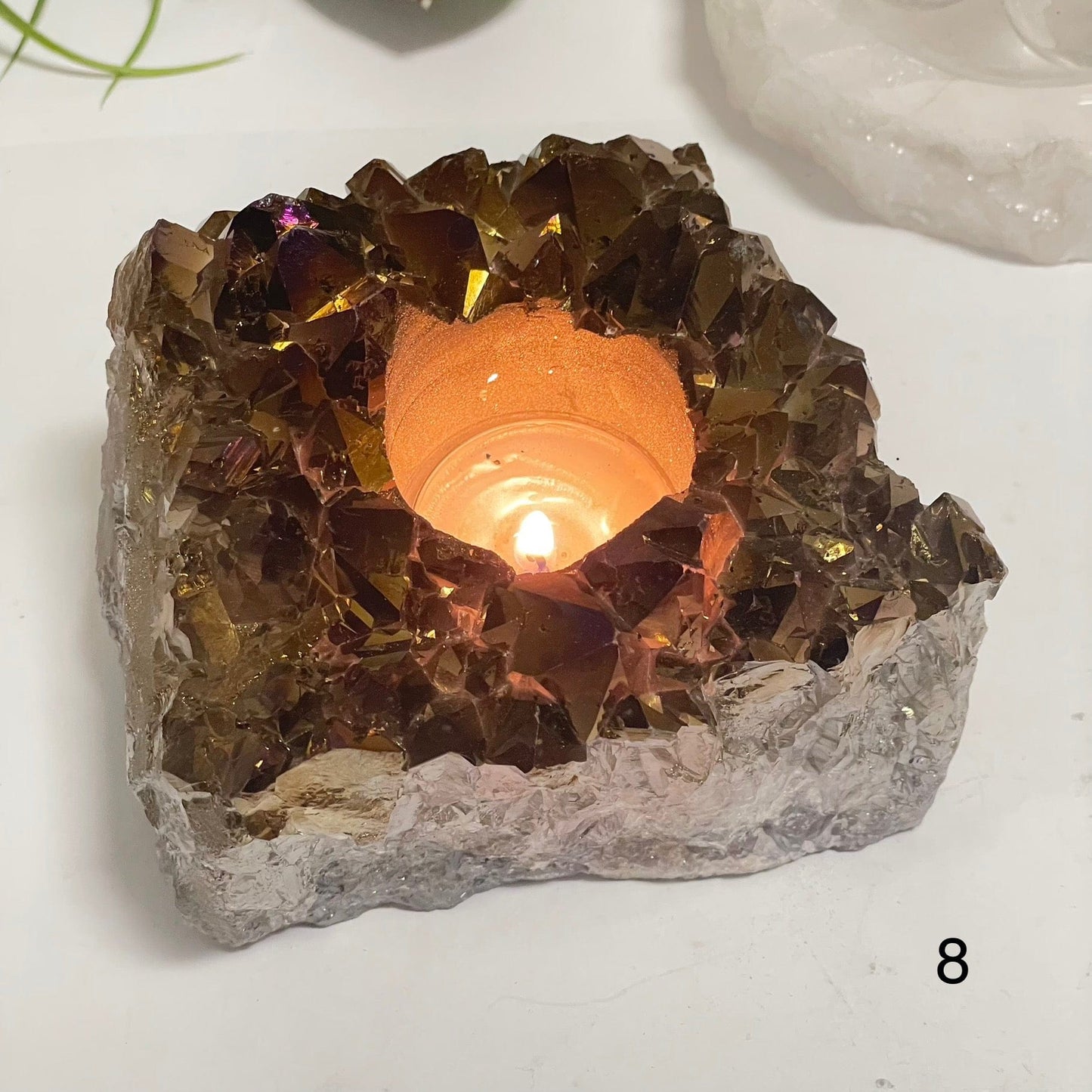 Titanium Coated Amethyst Crystal Candle Holder - You Choose variant 8 labeled