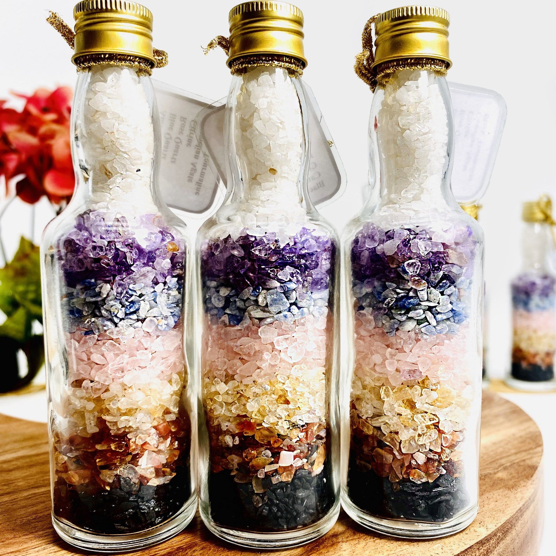 close up of 3 bottles