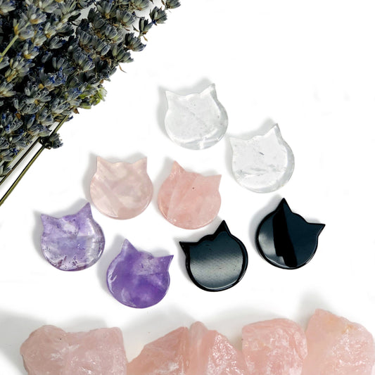 8 Gemstone Cats in different crystal types with decorations