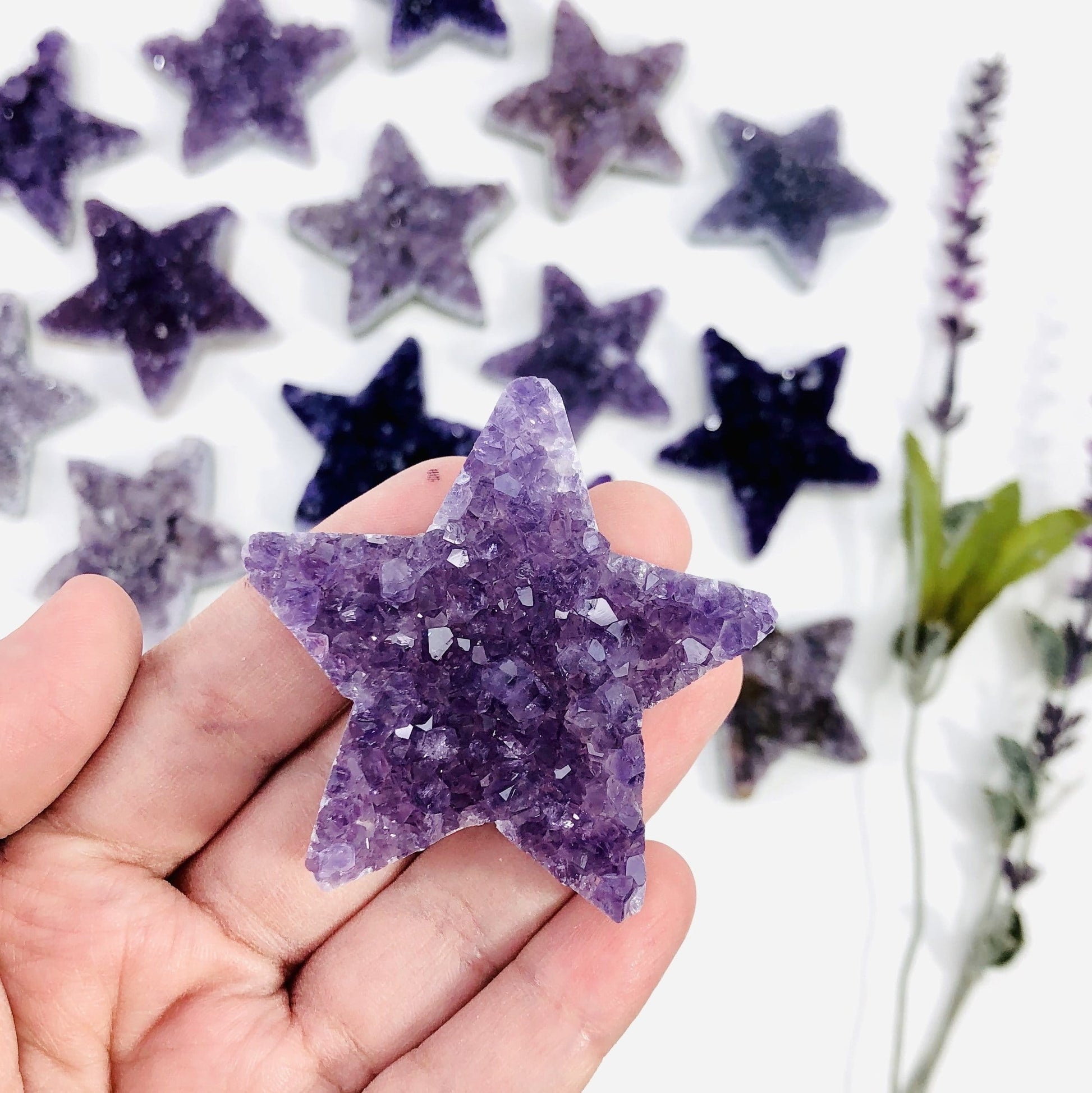 Amethyst Druzy Star in a hand