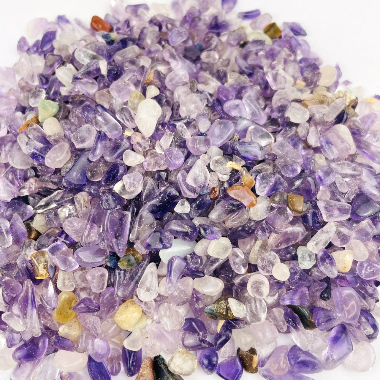  Amethyst Polished Small Chip Stones in a pile