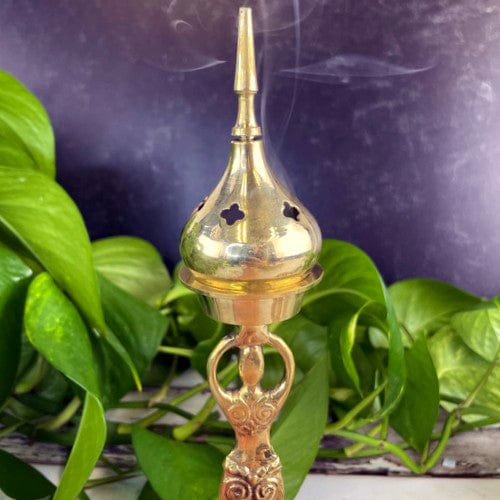 Brass Incense Holder Bruner Statue of a Woman with lid up close
