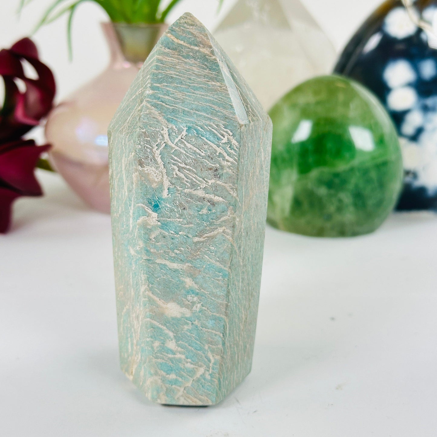 Amazonite Polished Crystal Point #1 side view