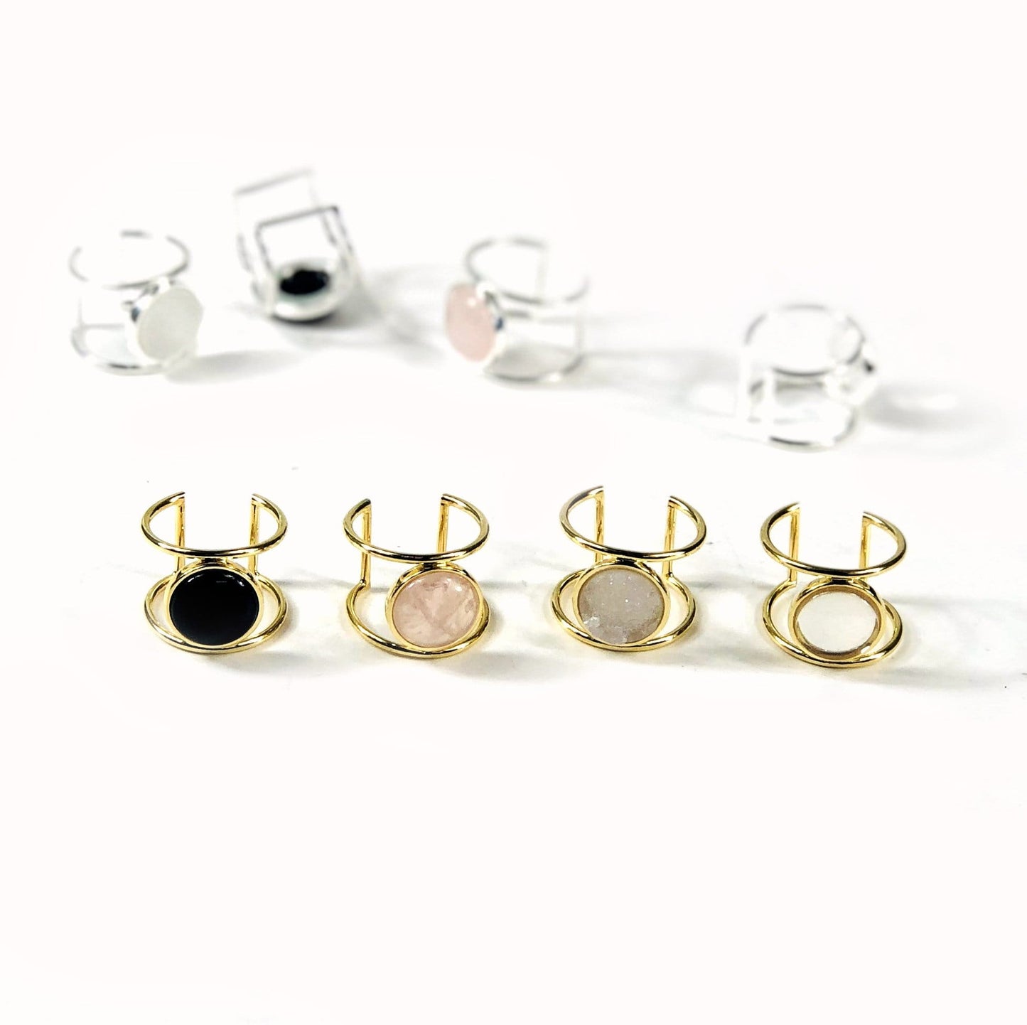 Gold and silver Gemstones come in black onyx rose quartz white druzy crystal quartz