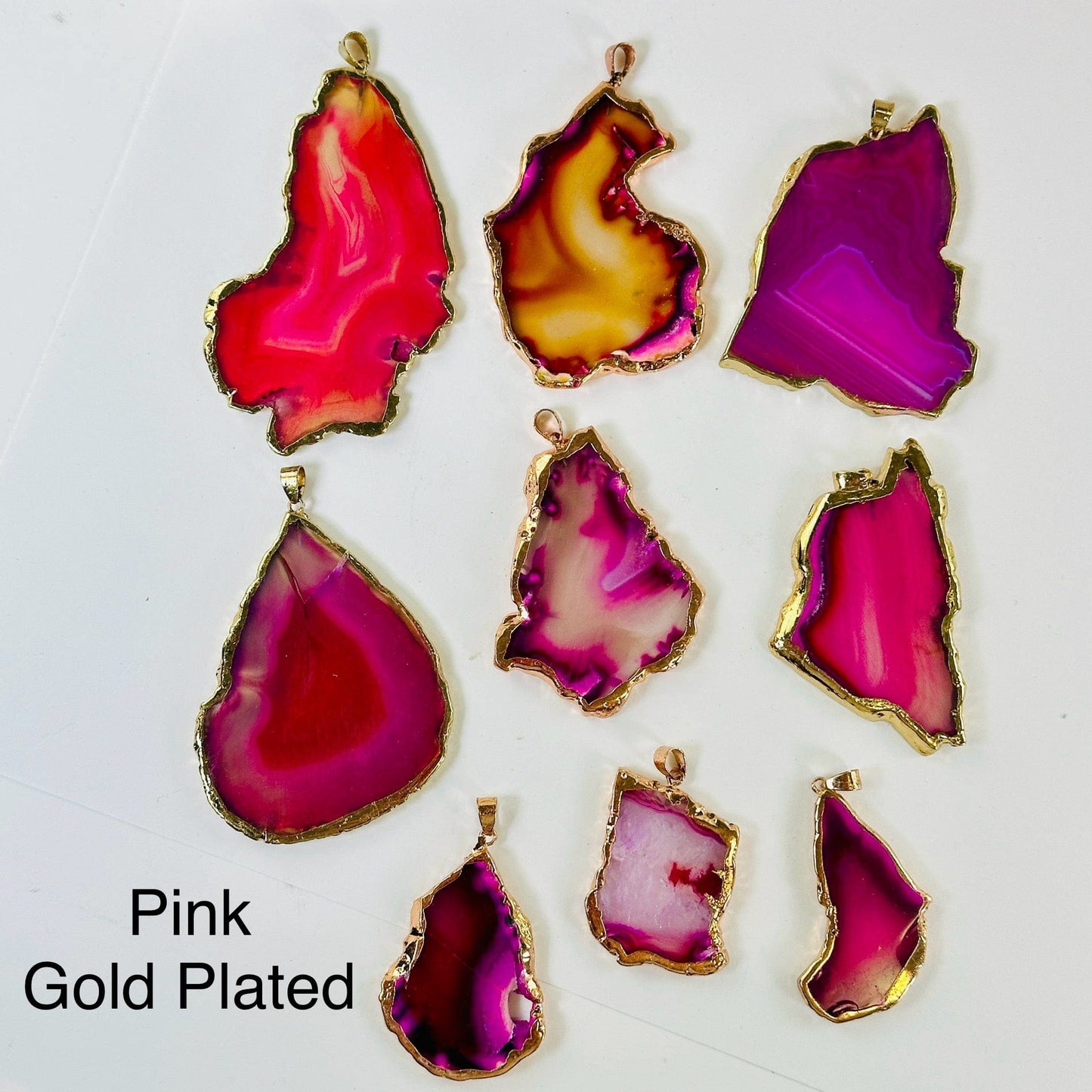 Agate Freeform Gold or Silver Plated Crystal Pendant - You Choose Color and Finish 9 each pink variant labeled