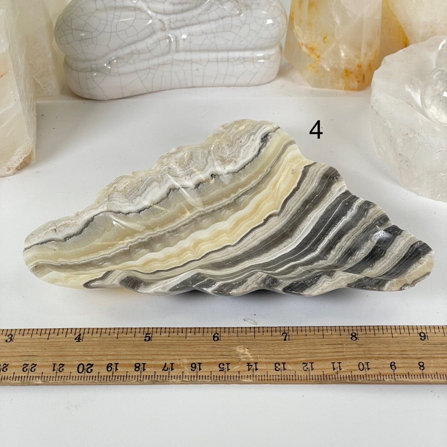 Mexican Onyx Small Bowl - Crystal Dish - You Choose #3 variant 4 labeled with ruler for size reference