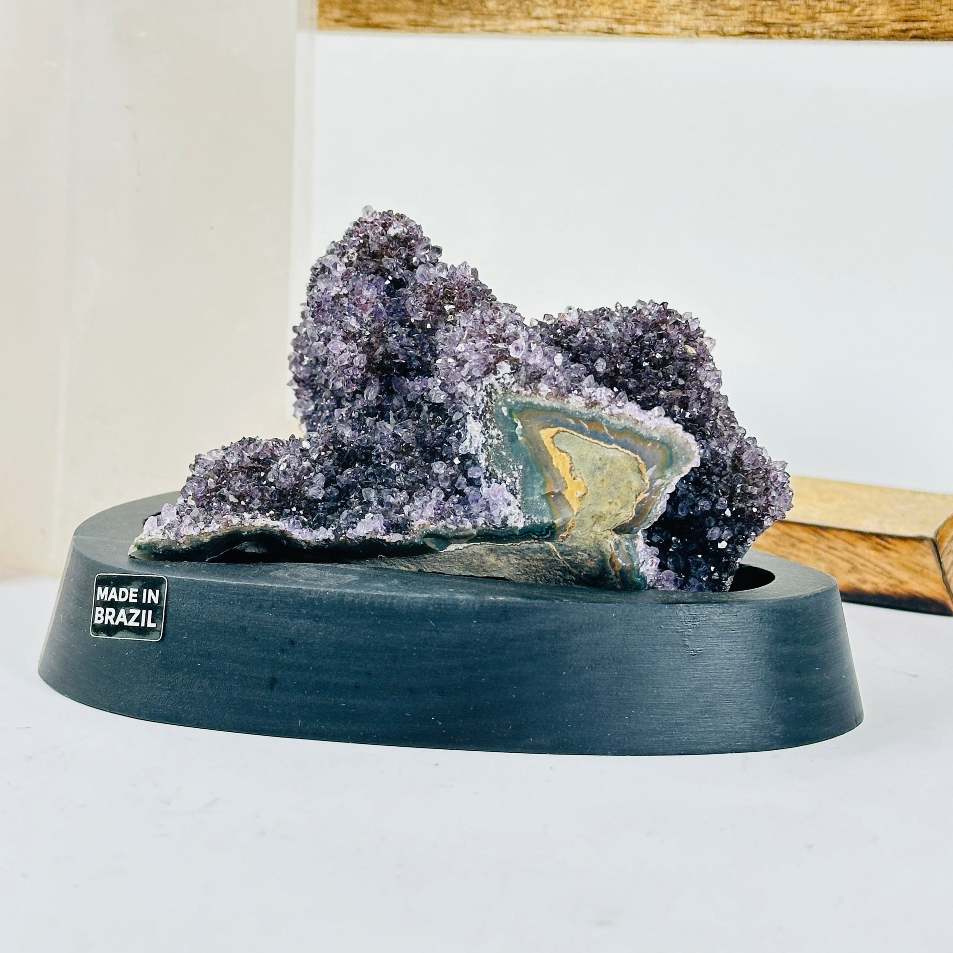 amethyst with decorations in the background