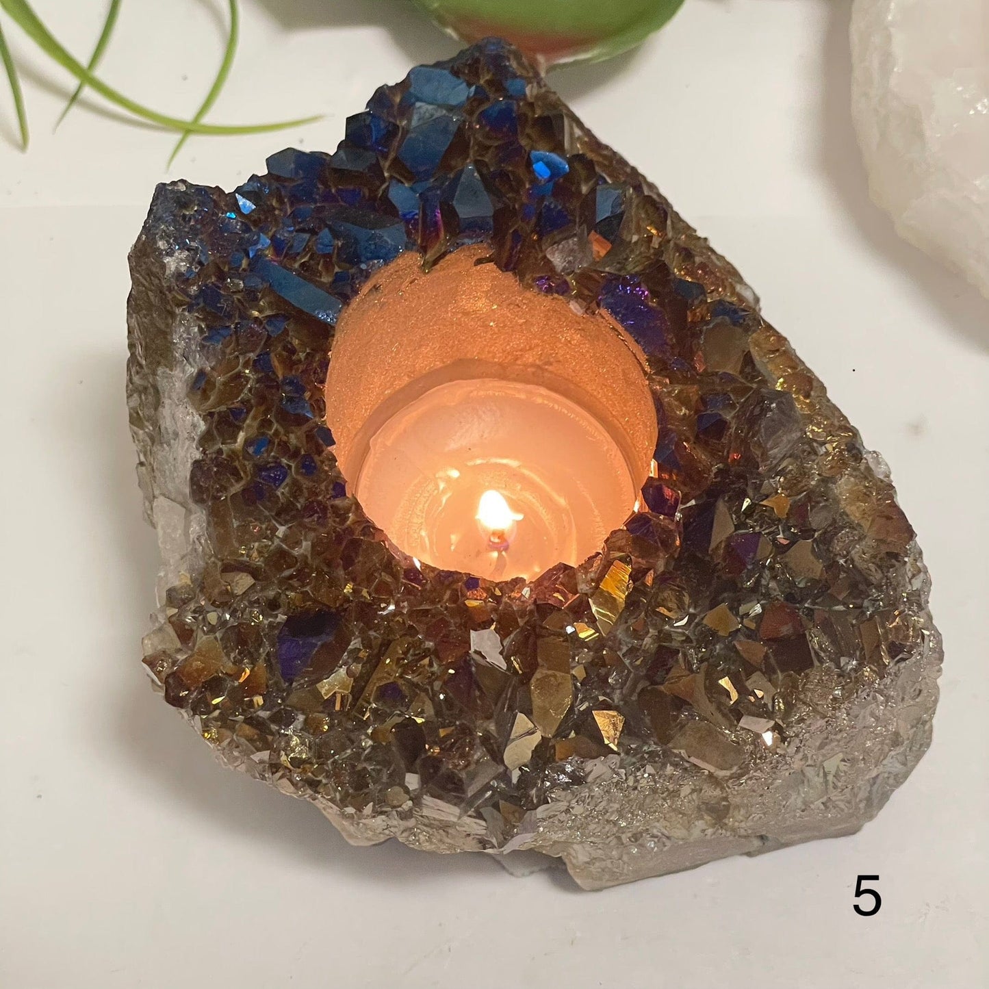Titanium Coated Amethyst Crystal Candle Holder - You Choose variant 5 labeled