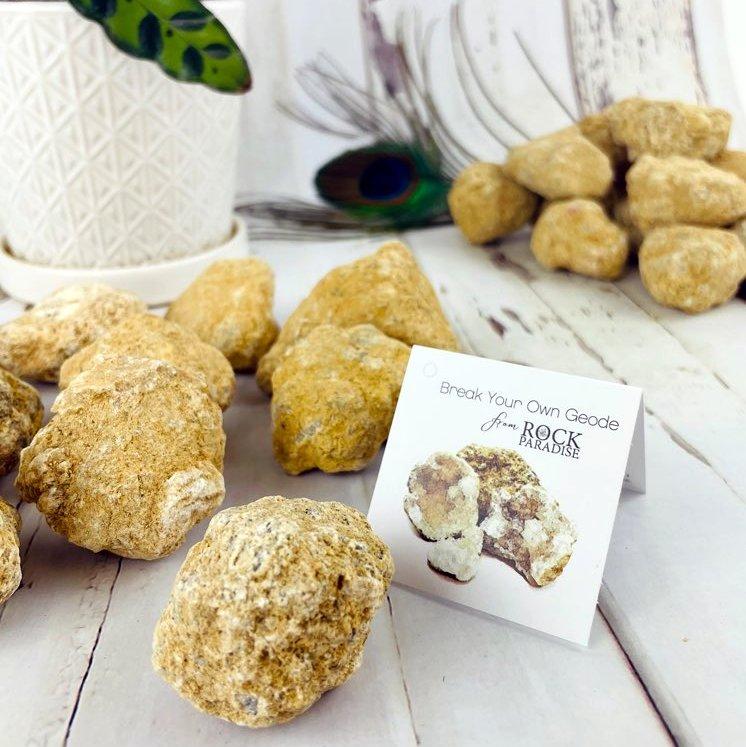 10 Break Your Own Geodes - White Color Geode close up with description card