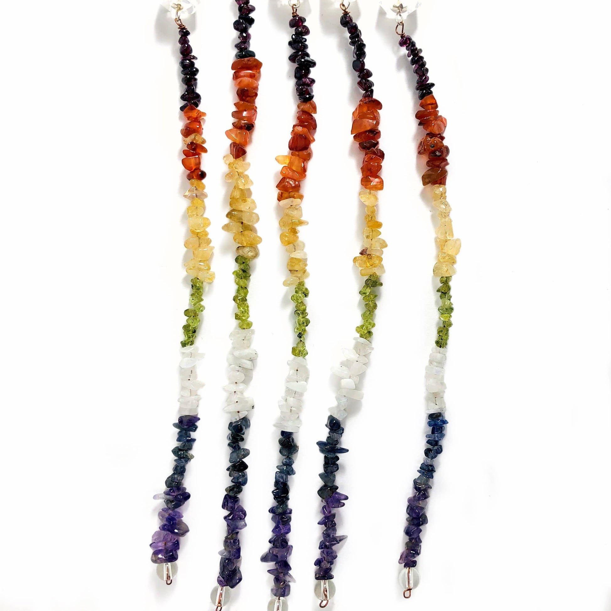 Crystal Quartz Pendulum with Chakra Beads  - close up of beads