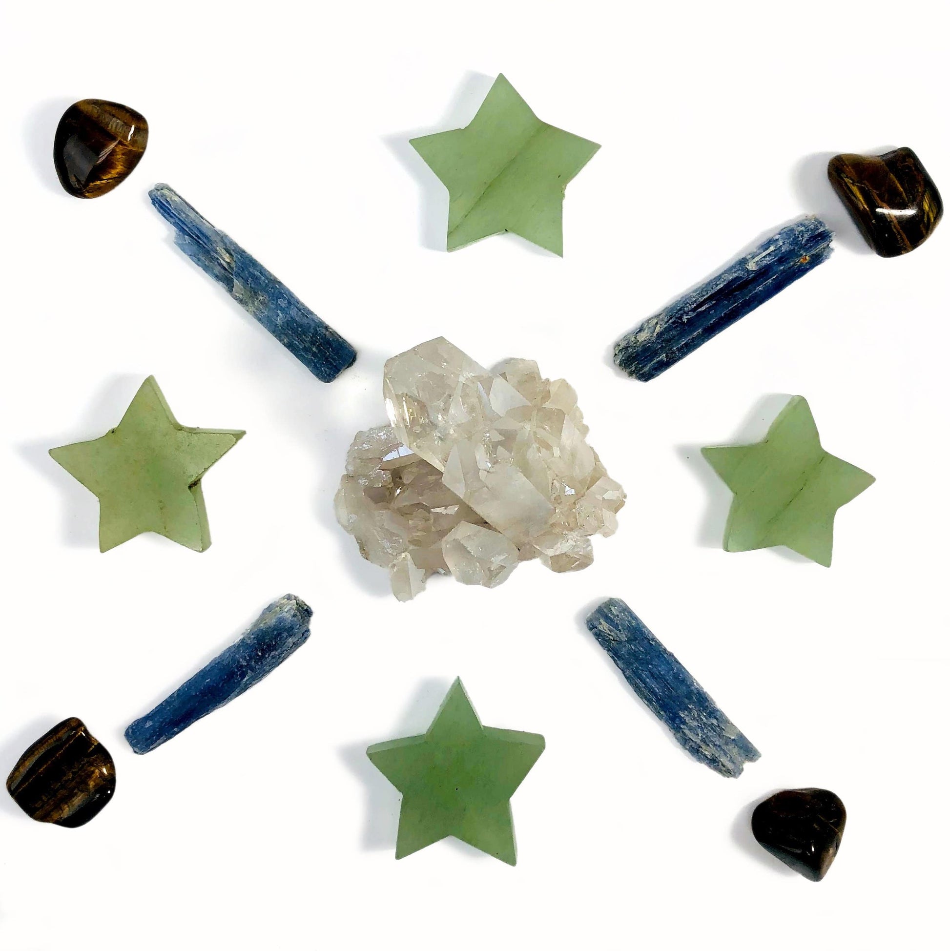Green Aventurien Gemstone Star Shaped Slices in a grid design