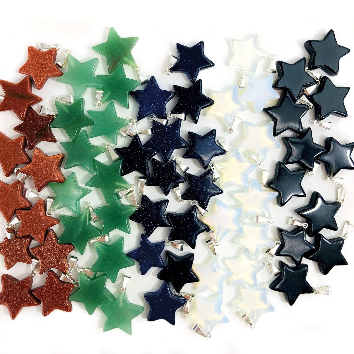 pendants available in goldstone, green quartz, blue goldstone, opalite and obsidian 