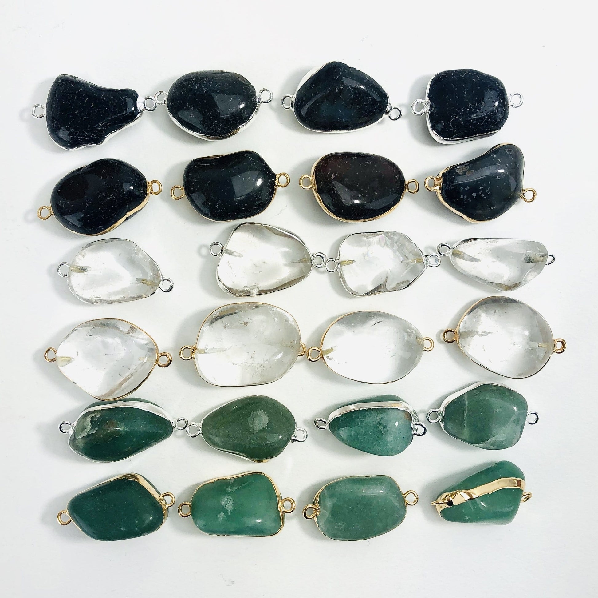 gemstone connector pendants on white background