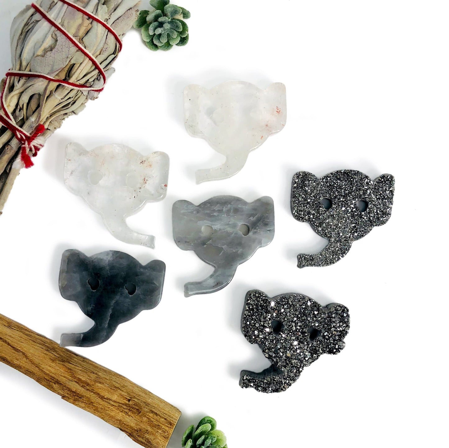 Elephant Gemstone Cabochons Also available in: - Crystal Quartz - Green Quartz - Natural Agate - Gray Cats Eye - Platinum Titanium