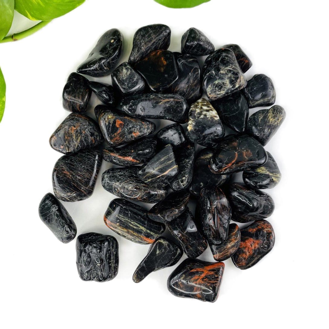 one pound of black tourmaline with red hematite tumbled stones