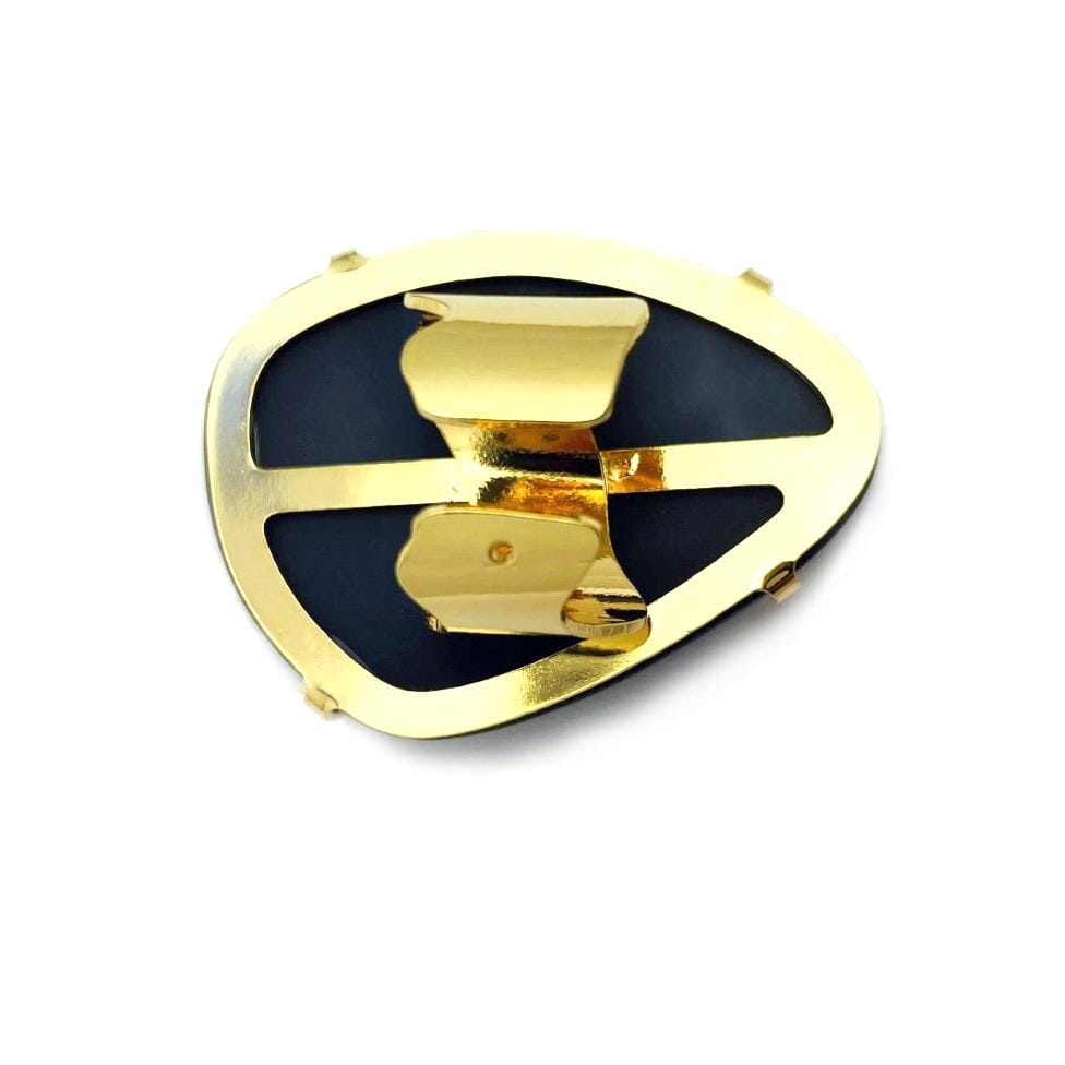 back view of one gold plated black druzy ring showing the band is adjustable.