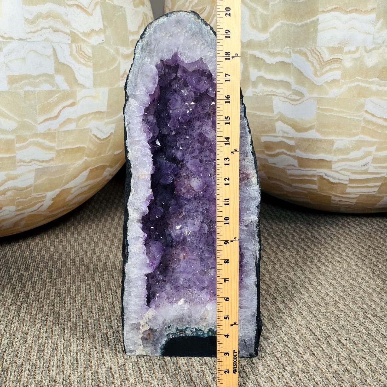 Amethyst Crystal Cathedral Geode with a ruler for size reference