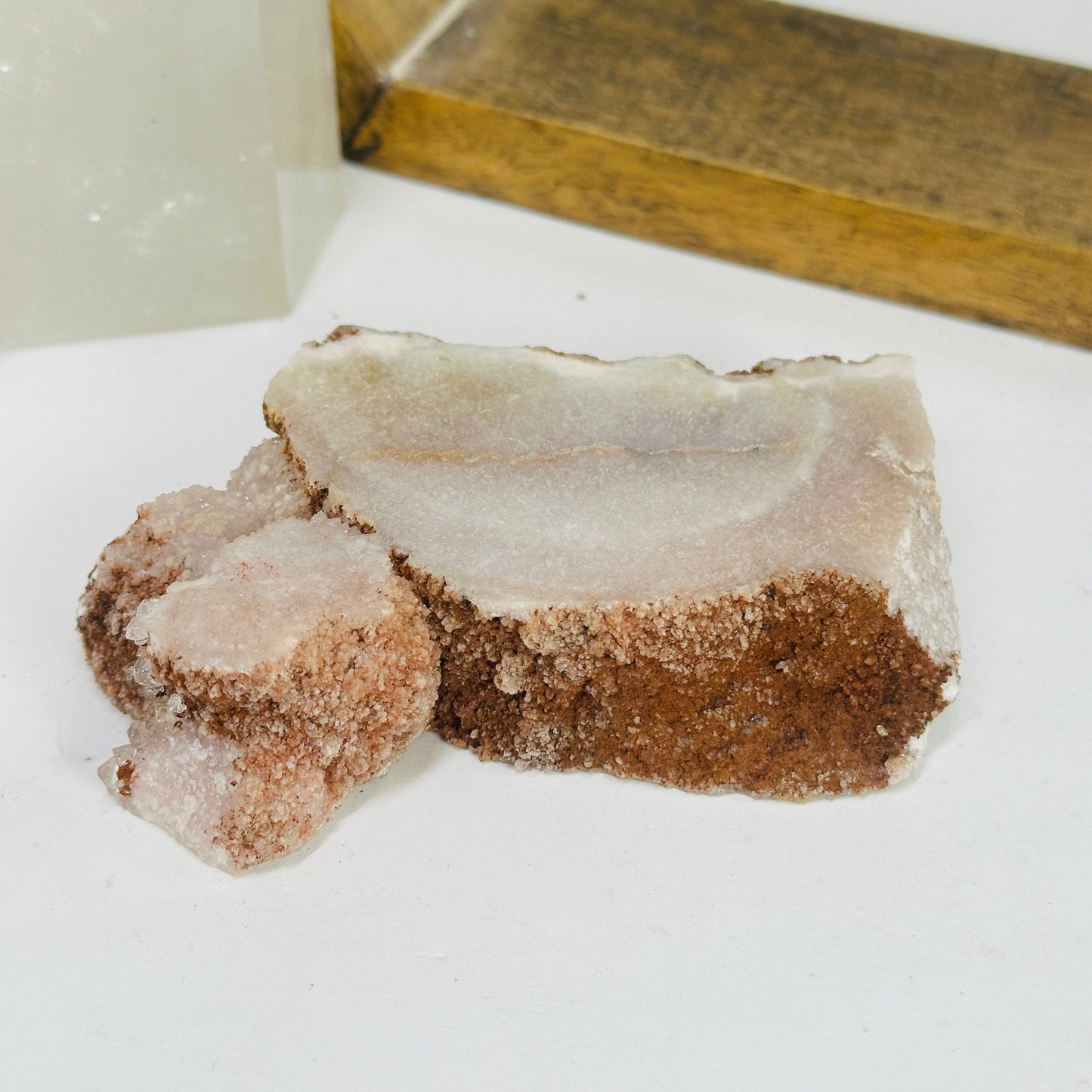 pink amethyst with decorations in the background