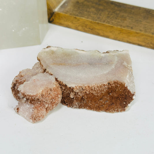 pink amethyst with decorations in the background