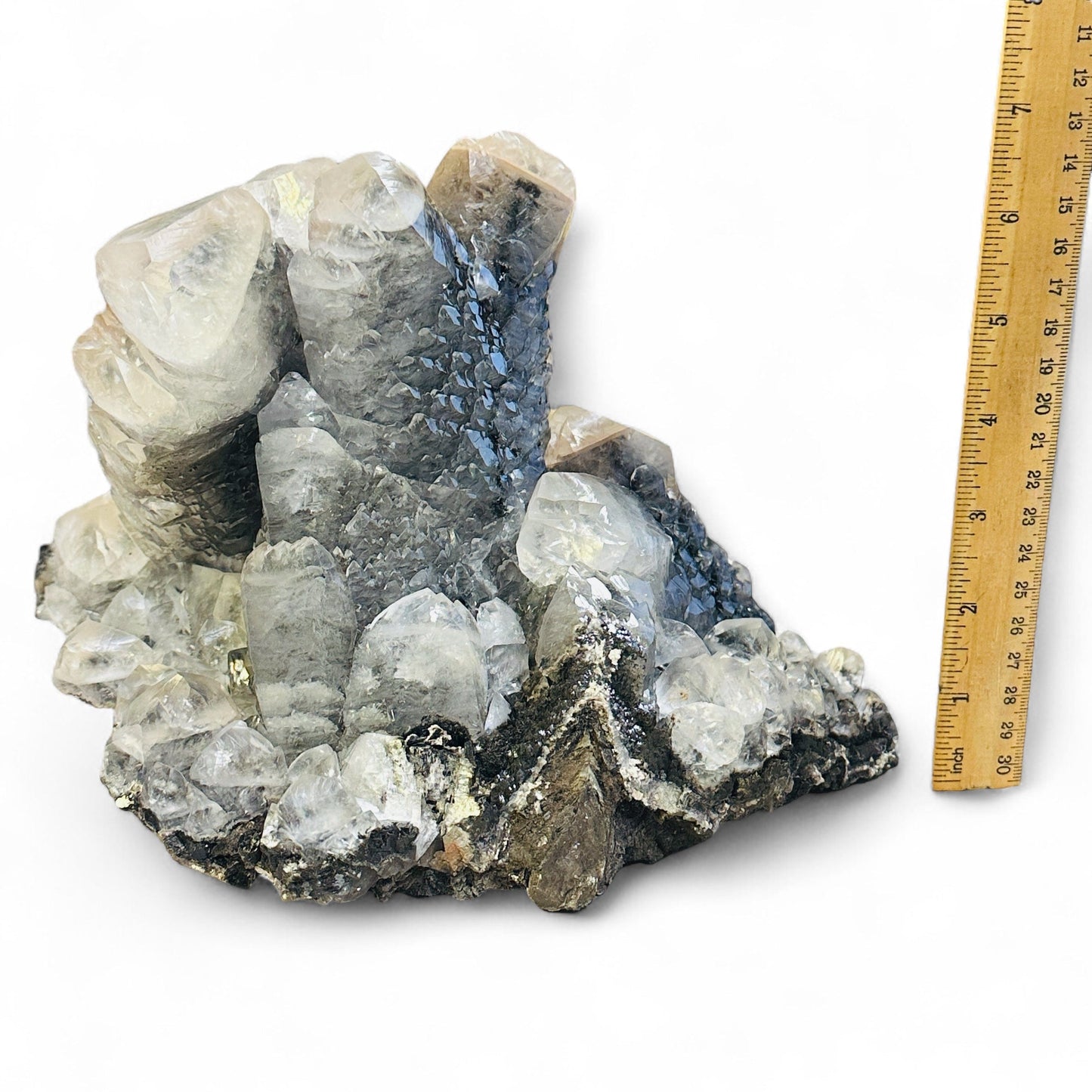  Calcite (Twinned) with Palygorskite and Romanèchite from Mexico - Rare Find with ruler for size reference