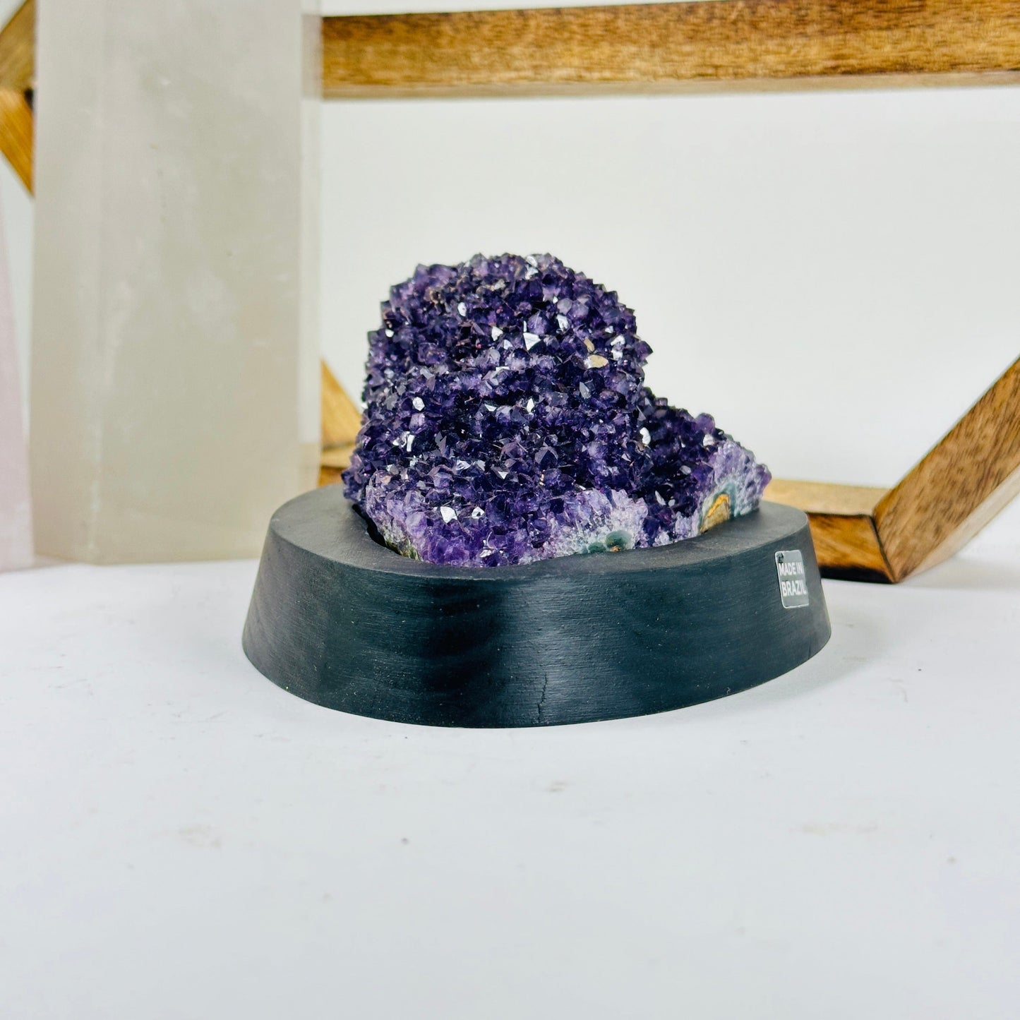 amethyst with decorations in the background