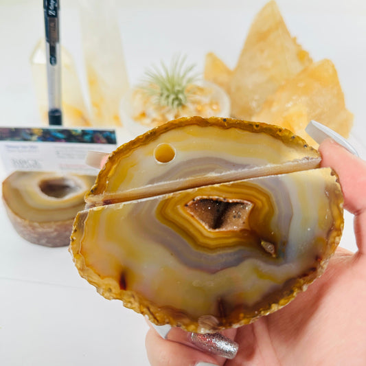 Agate Geode Crystal Business Card and Pen Holder - You Choose variant 2 in hand for size reference with other variant in background