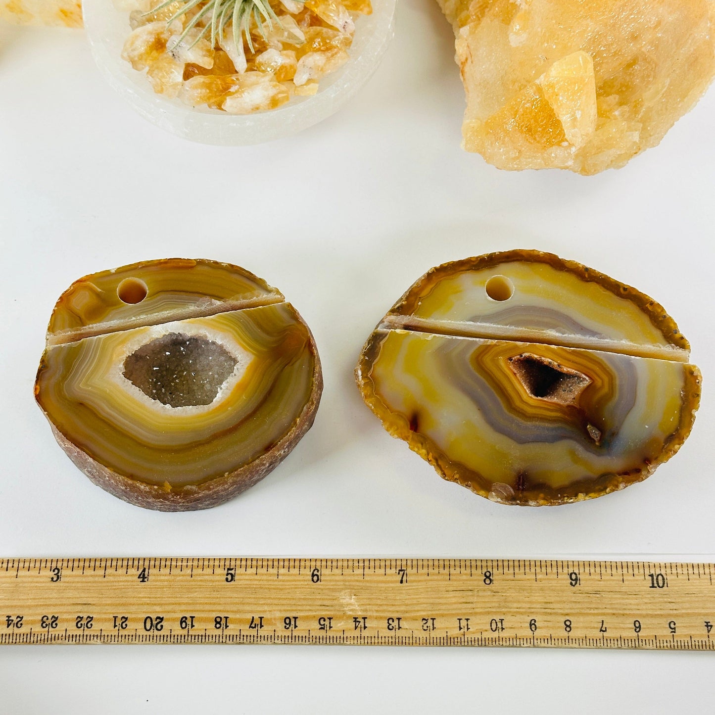 Agate Geode Crystal Business Card and Pen Holder - You Choose both variants with ruler for size reference