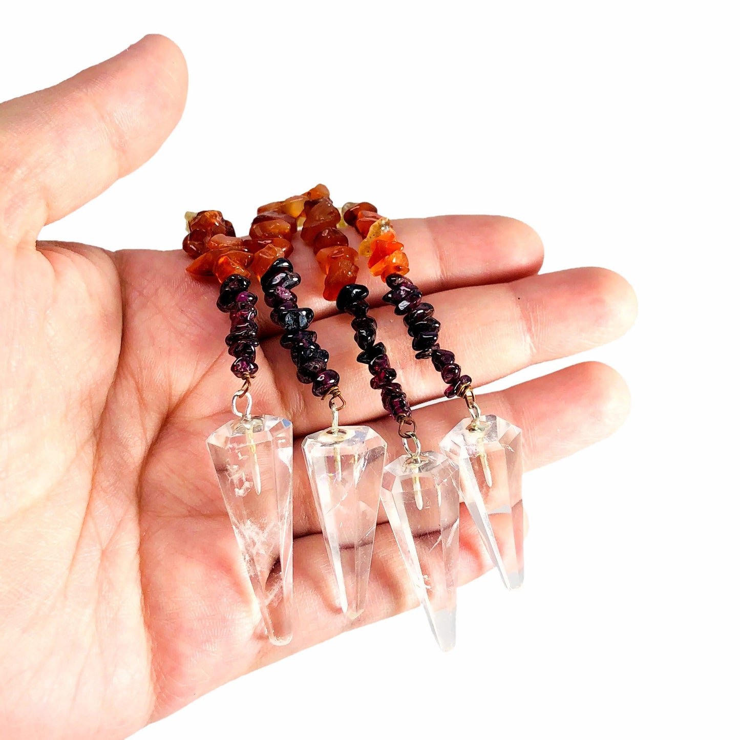 Crystal Quartz Pendulum with Chakra Beads  - 4 in a hand